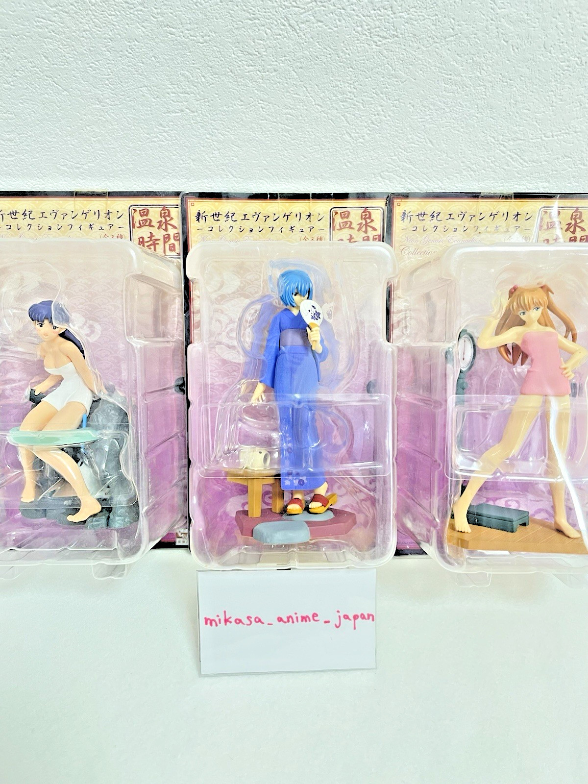 Evangelion Figure Set Rei Asuka Misato Onsen Time SEGA 2004 Unused Vintage Japan
