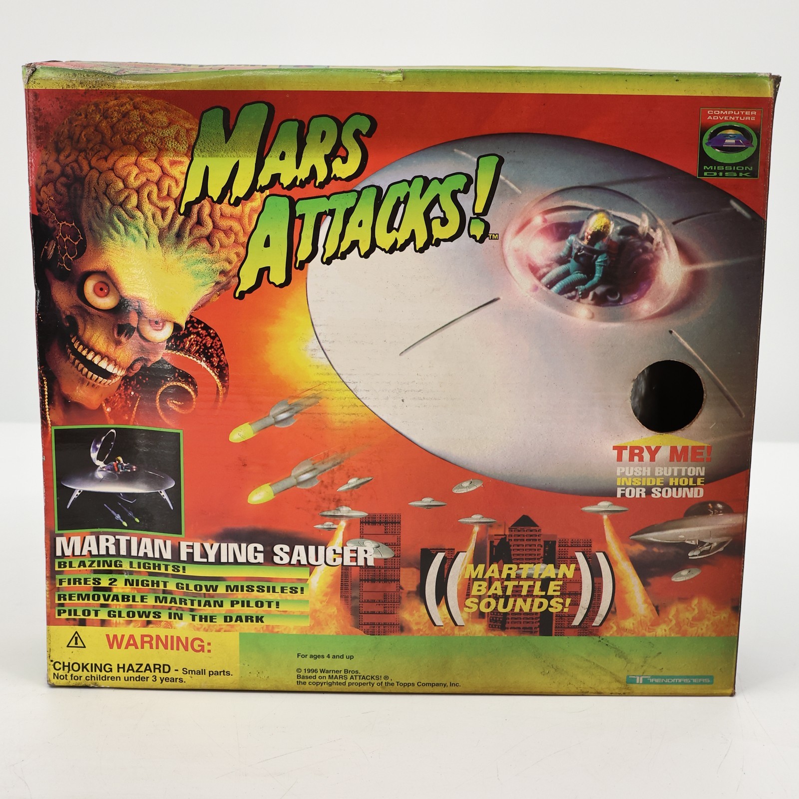 Vintage 1996 Trendmasters Mars Attacks Martian Flying Saucer with Box & Mission