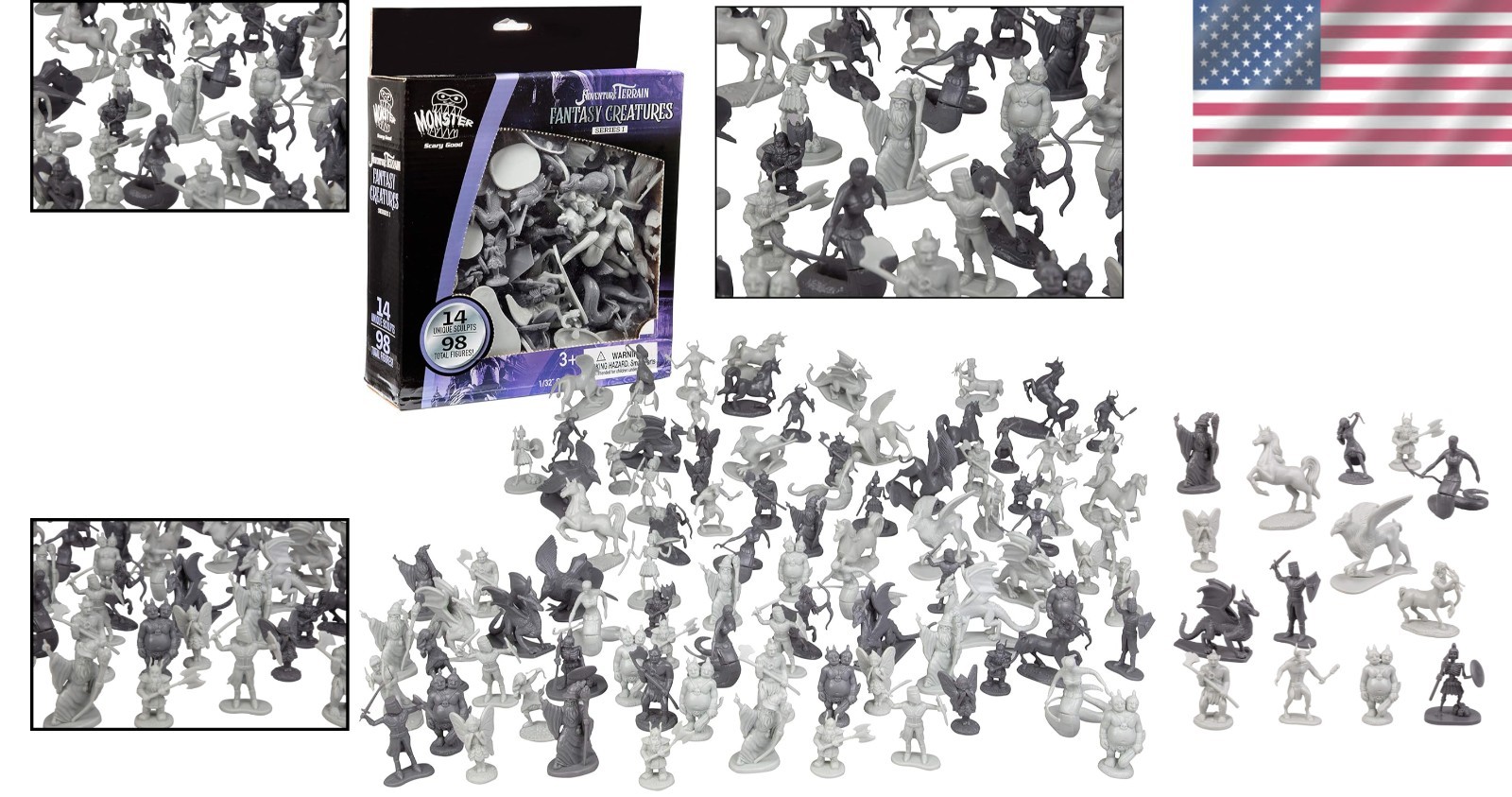 Imaginative 98pcs Miniature Creature Set – Dragons, Wizards, Orcs & More