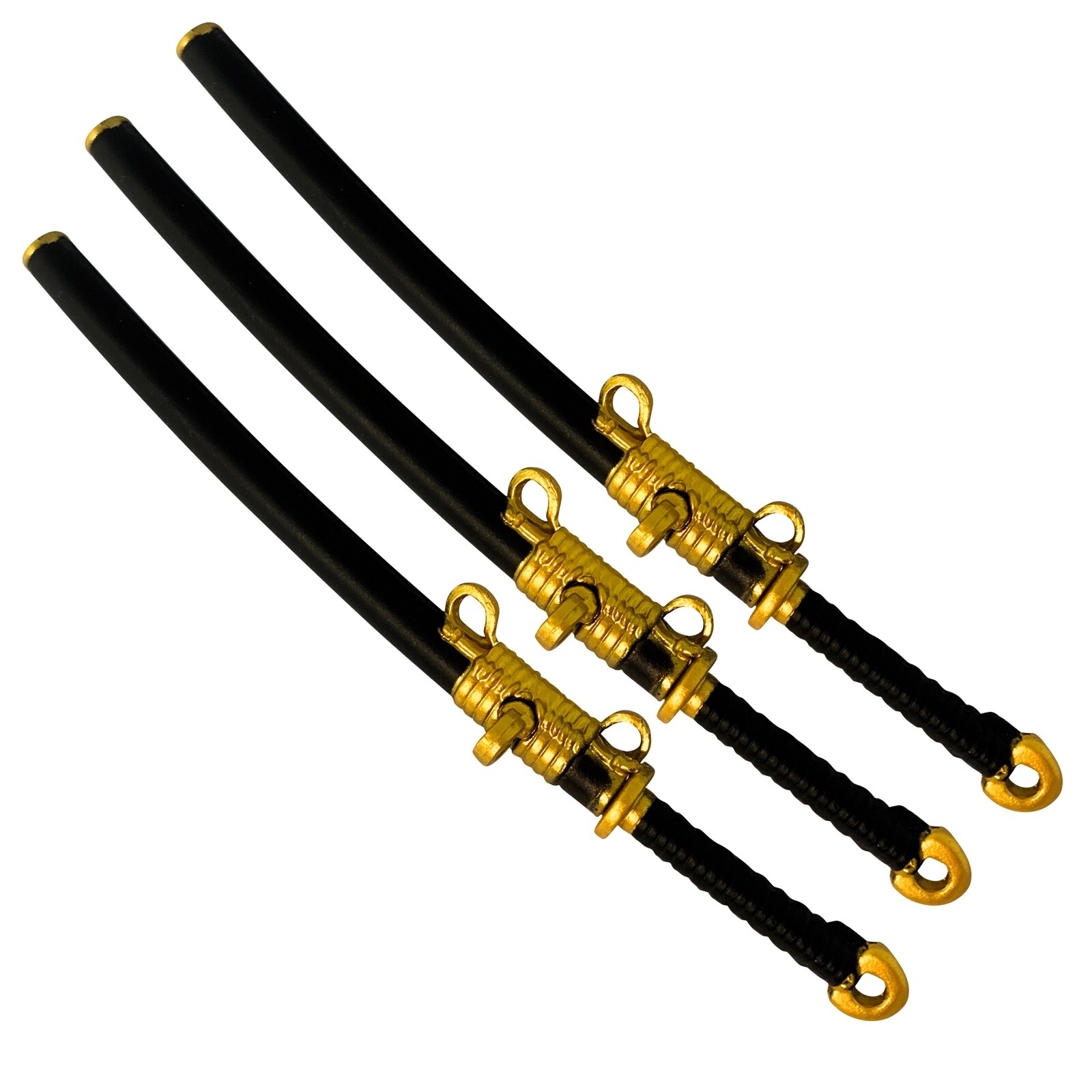 Set of 3 Black Toy Katana Swords with Removable Sheath for 6-8 Inch Figures