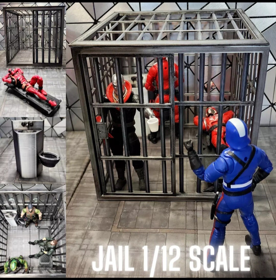1 JAIL, Sink & Toilet With Cot, Silver, For 1:12 Scale Figures, Custom Design