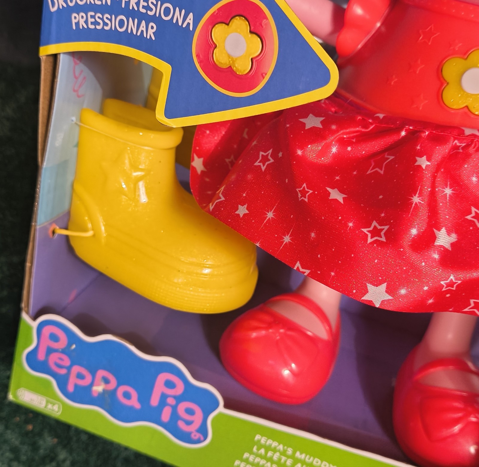 12&Prime; PEPPA PIG Singing And Dancing Doll. Plastic Body, Fabric Skirt +Yellow Boots