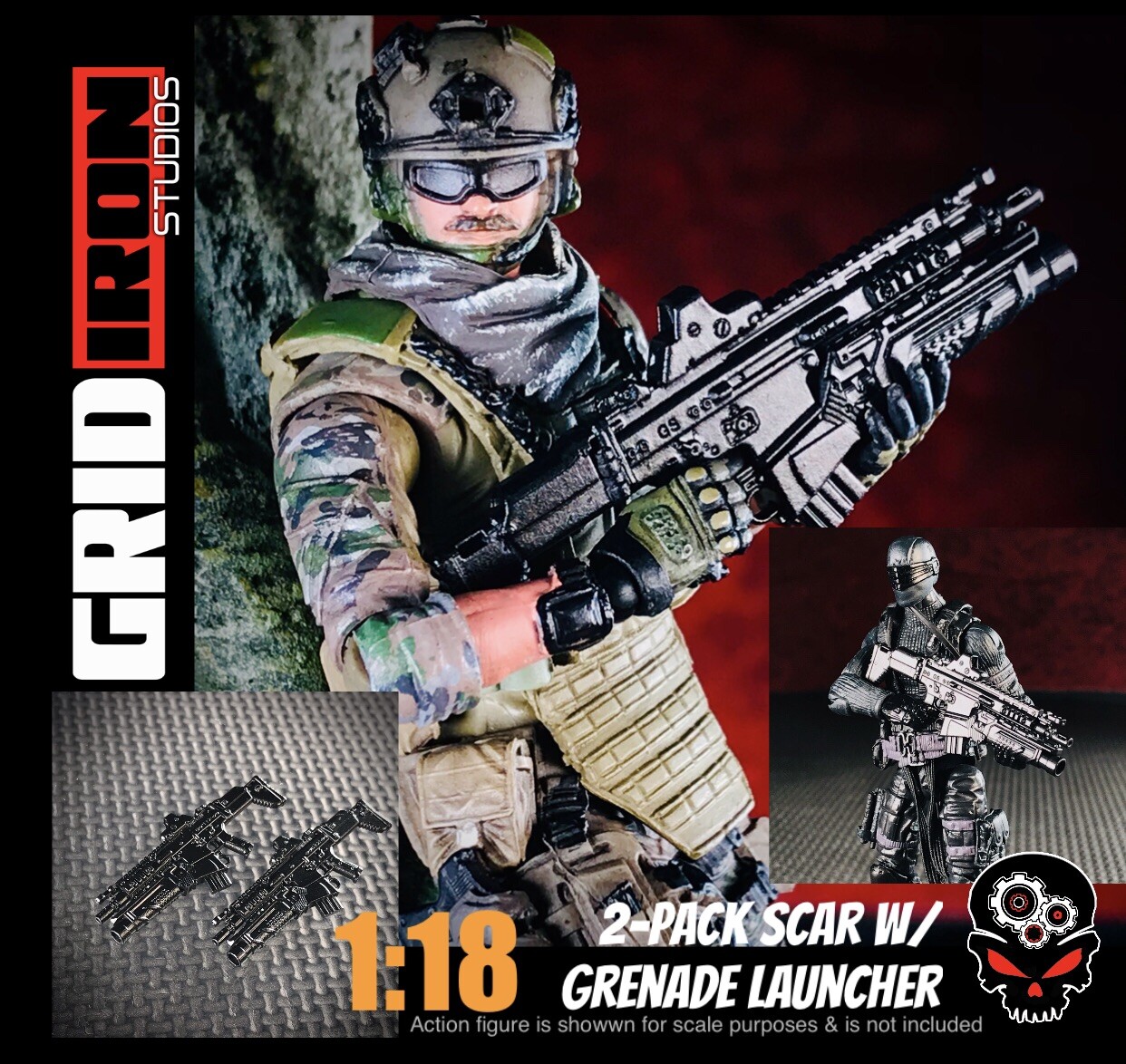 1:18 2-PACK SCAR w/ Launcher For G.I. Joe, ARAH, JOYTOY, ACTION FIGURE 171