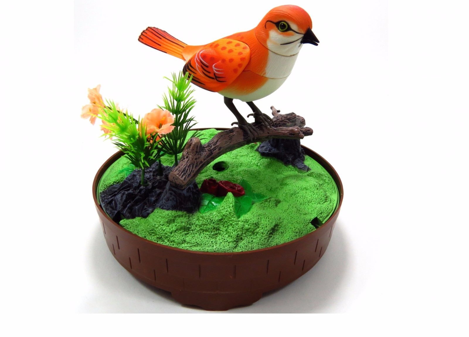 Realistic Singing & Chirping Orange Bird In Cage Gift Set