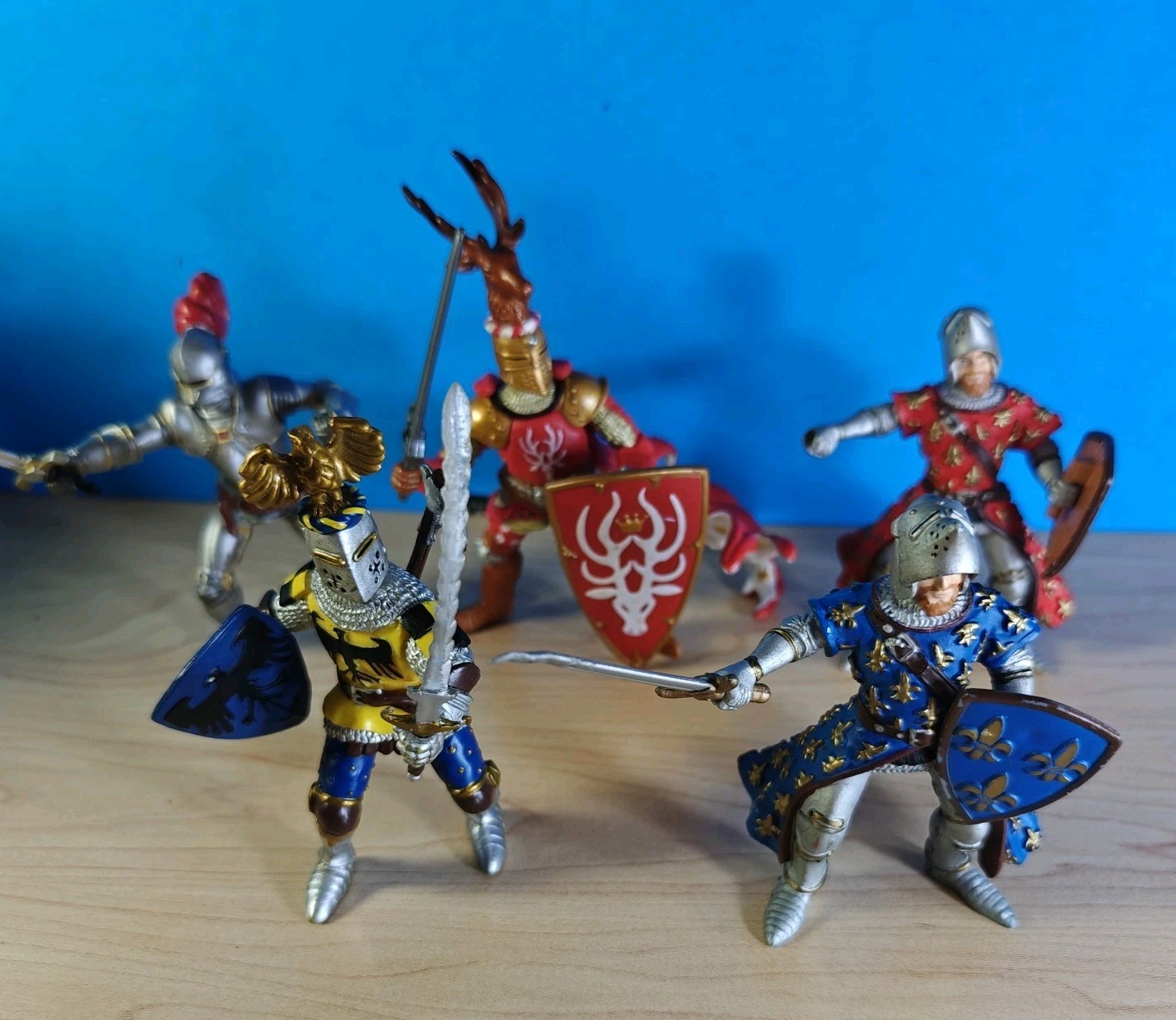 Papo Knights Figure Lot Of 5 Red Blue Yellow Gold Knight