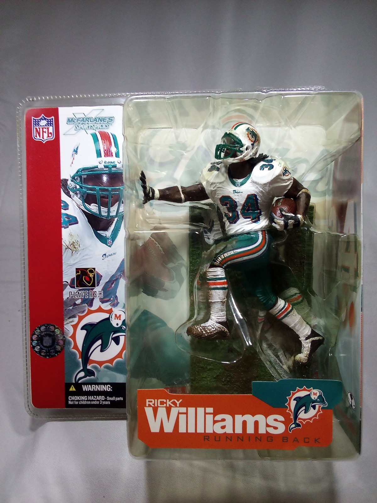 2002 Series 4 Ricky Williams McFarlane NFL Reg White Dolphins Jersey Dirty