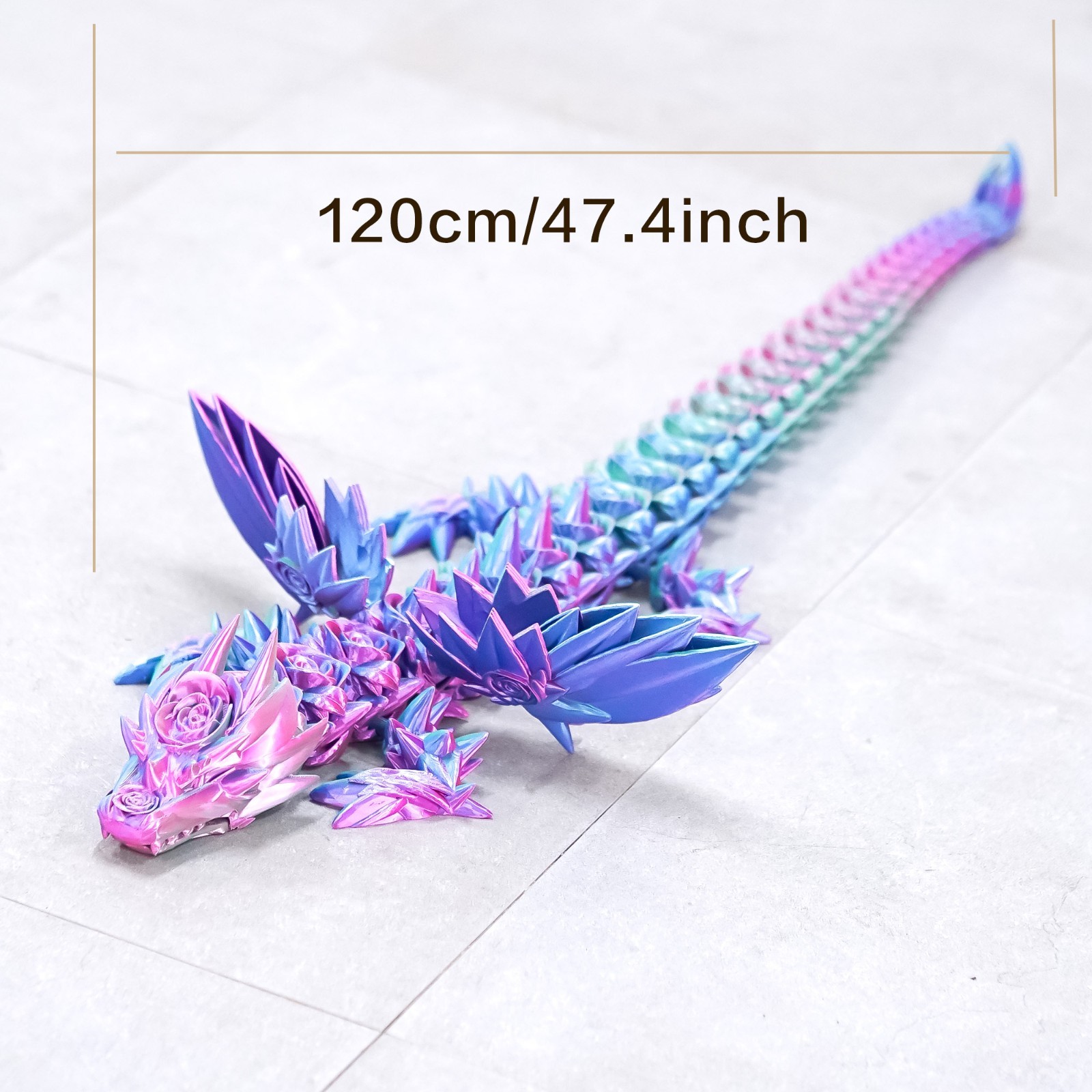 47.5inch 3D Printed Rose Dragon Model,Articulated Animals figure,Toys Home Decor