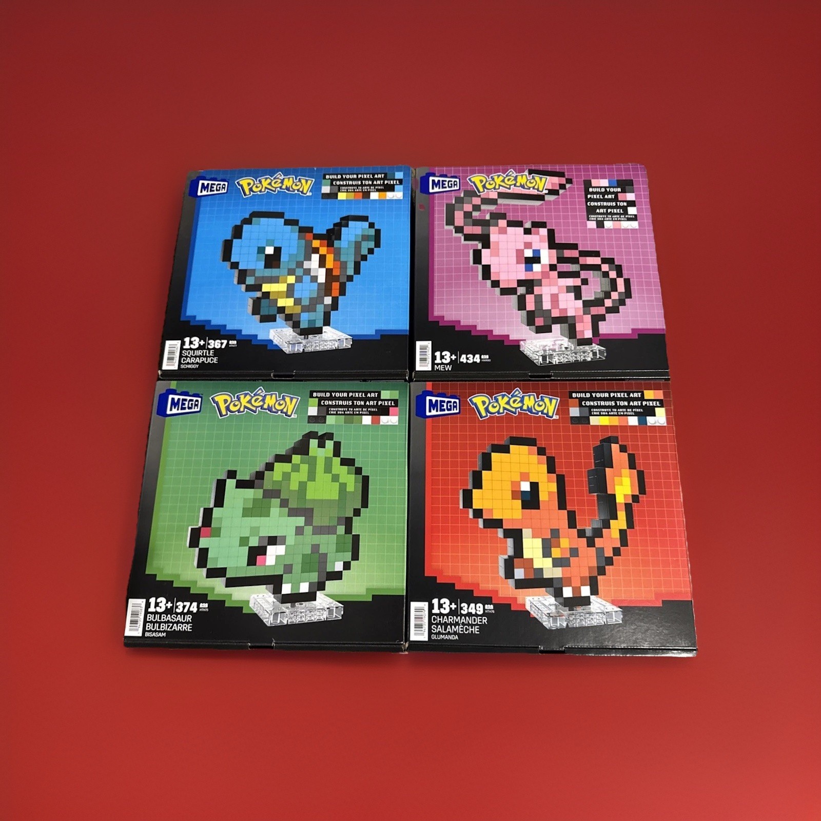 Mega Bloks Pokemon Pixel Art Bundle: Mew, Bulbasaur, Squirtle, Charmander