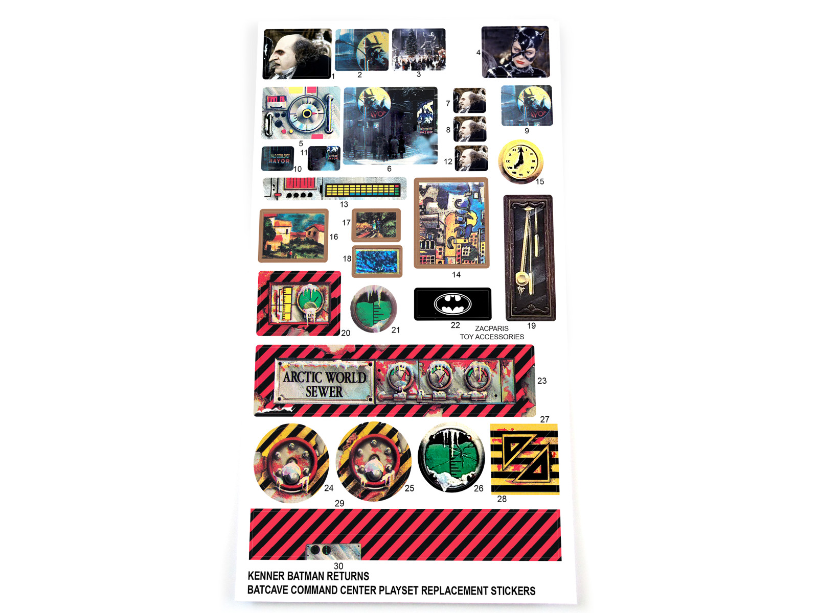CUSTOM STICKERS for Batman Returns Batcave Command Center Playset – Kenner 1992