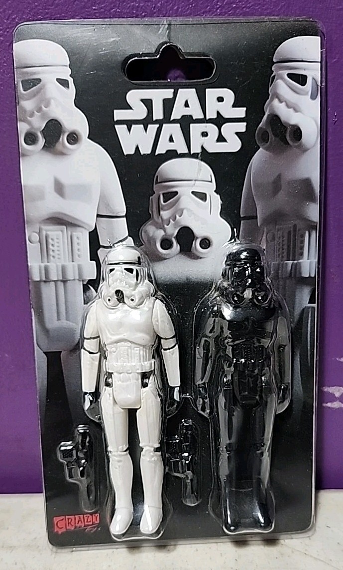 RARE CRAZY TOYS STAR WARS 2 PK ACTION FIGURES B & W STORMTROOPERS A NEW HOPE