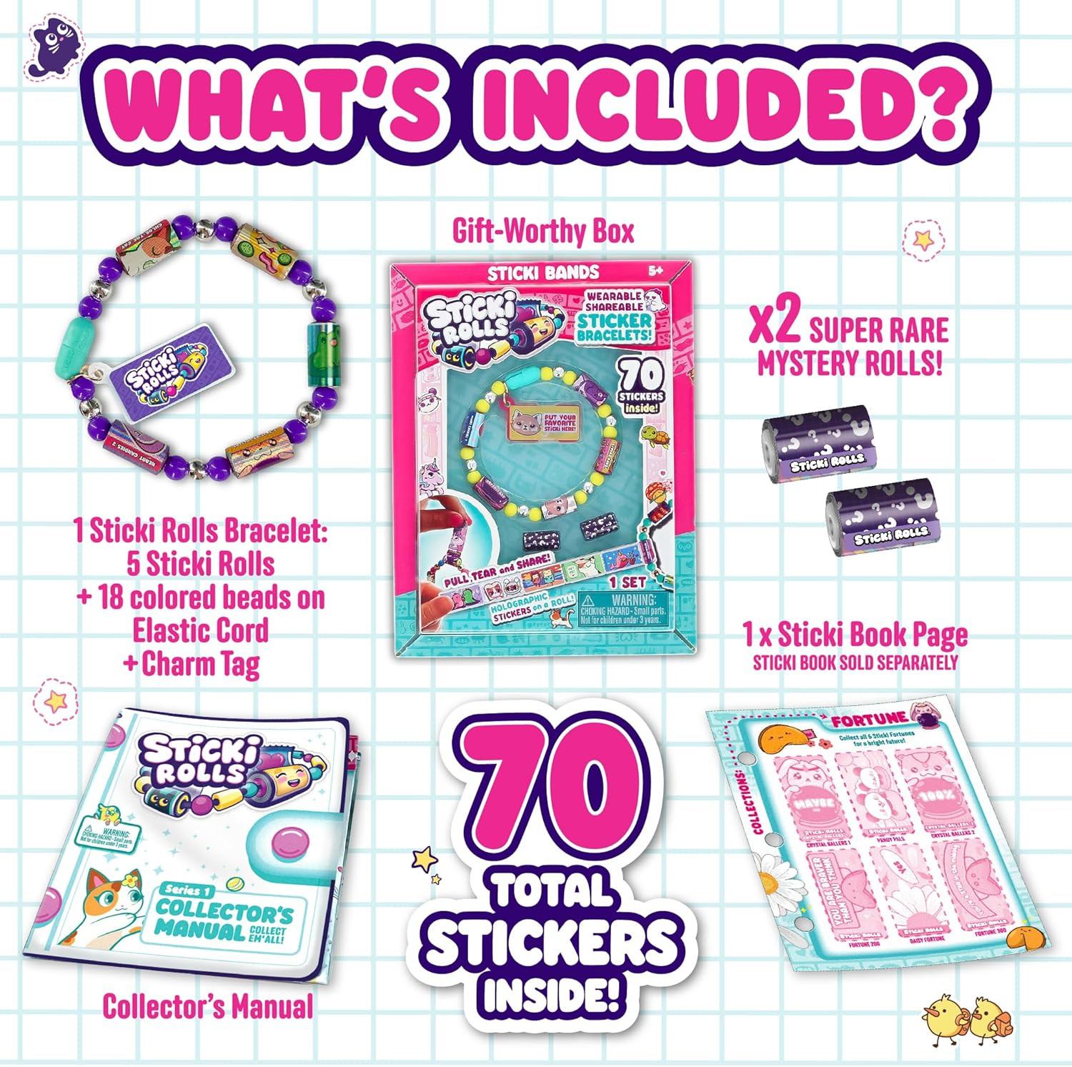 STICKI ROLLS – Wearable & Shareable Sticker Toy Bracelet | Includes 70 Mini Stic