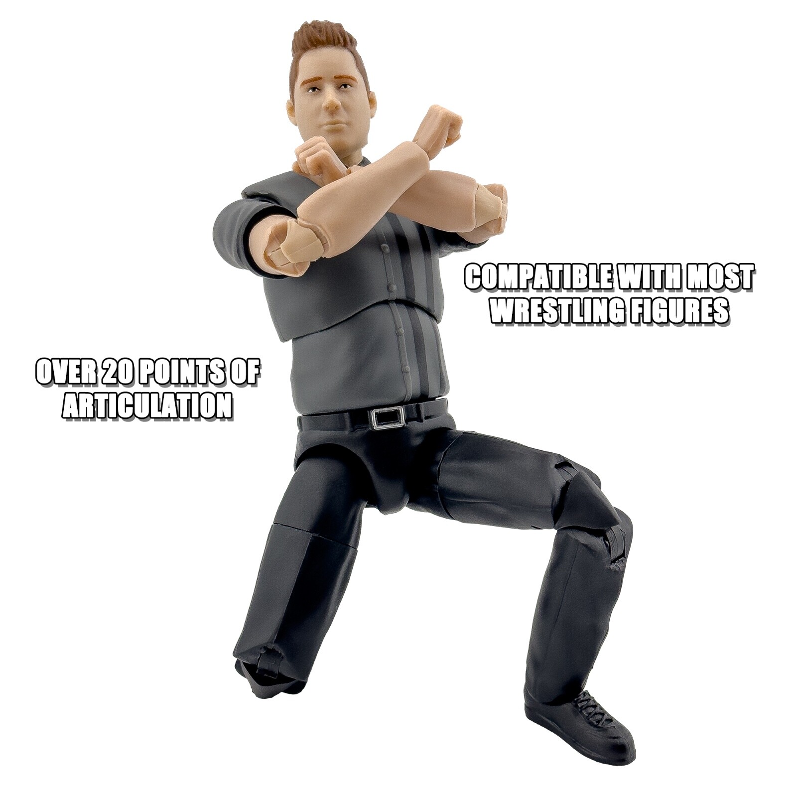Ultimate Dark Gray Referee with Deluxe Articulation for WWE & AEW Figures