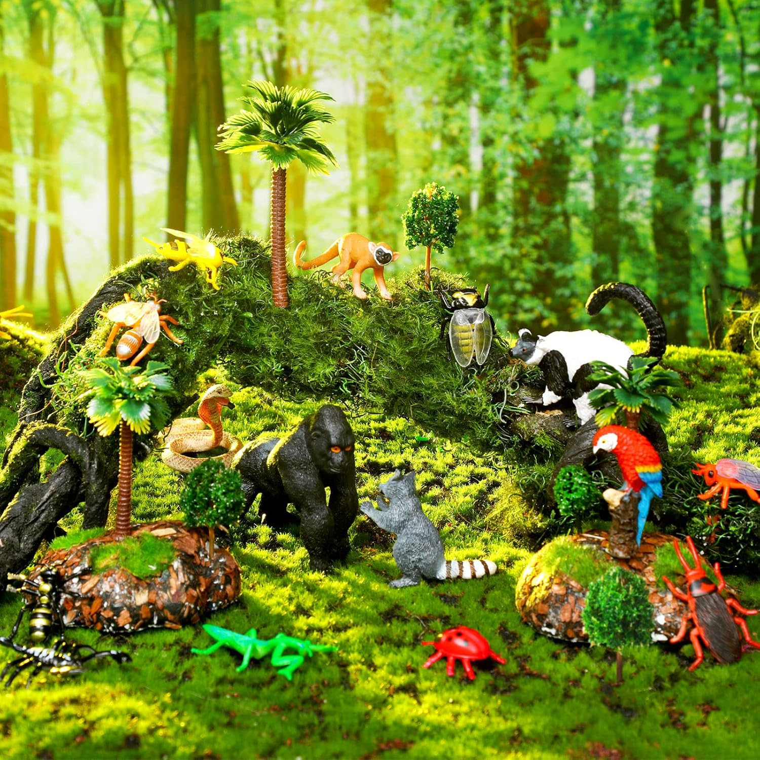 25 Pack Rainforest Animals Figures Tropical Kit Assorted Creature Set Miniature
