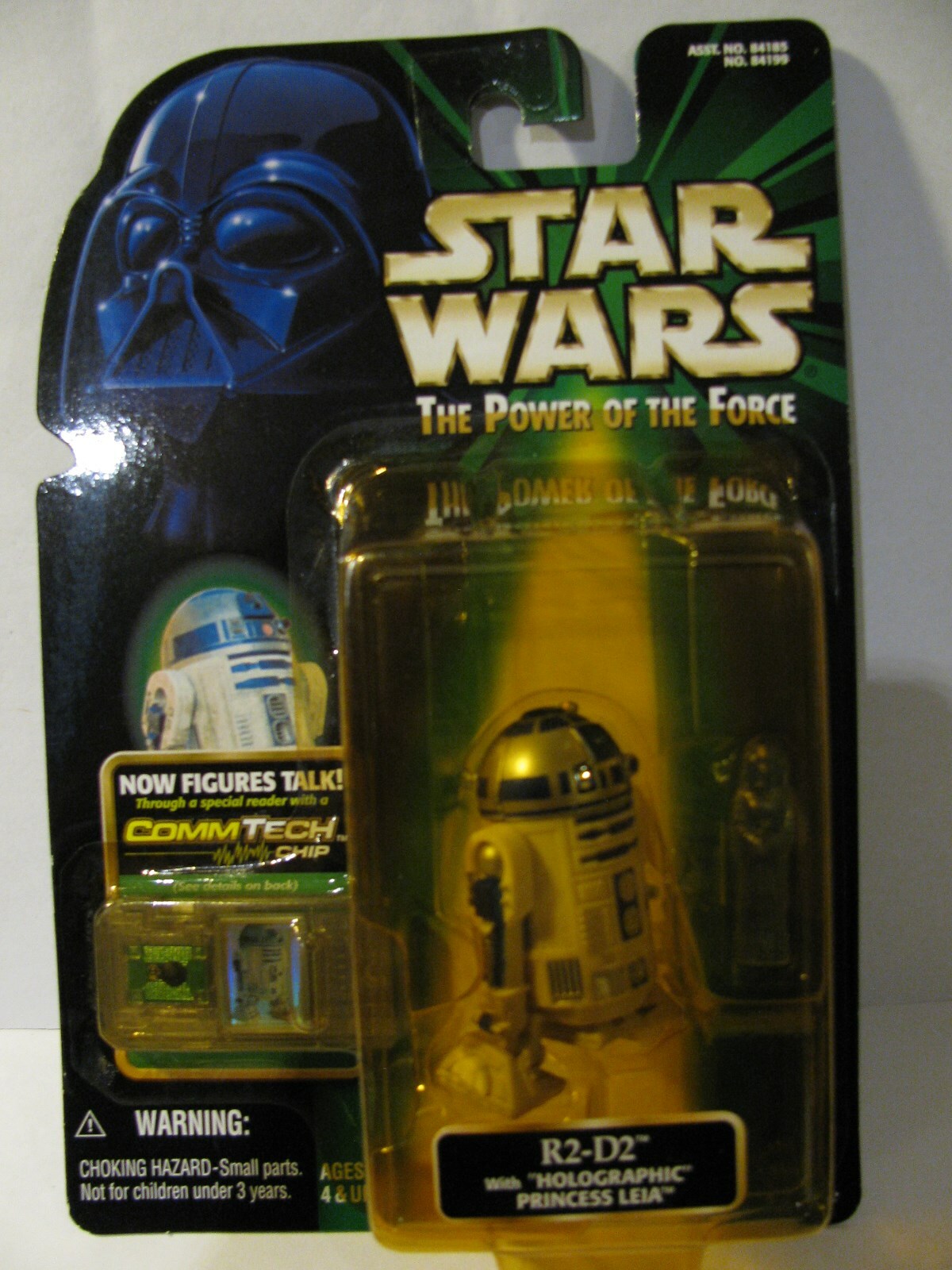 1999 STAR WARS POTF R2-D2 WITH HOLOGRAPHIC PRINCESS LEIA NEW ON CARD