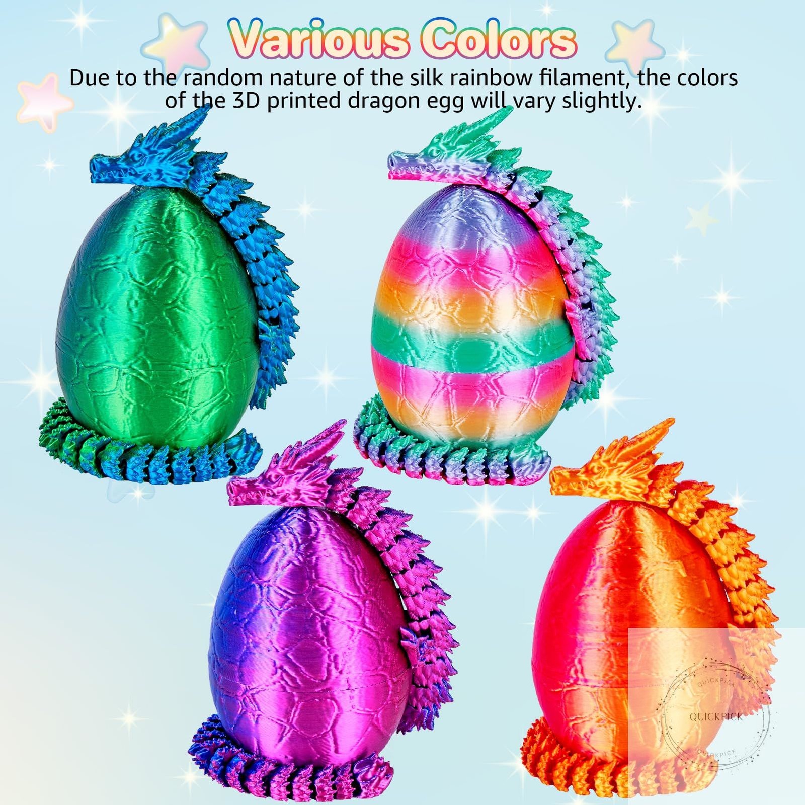 4Pcs 3D Printed Dragon Eggs Mini Dragon Eggs with 8.86inch Dragon Inside 3D Prin