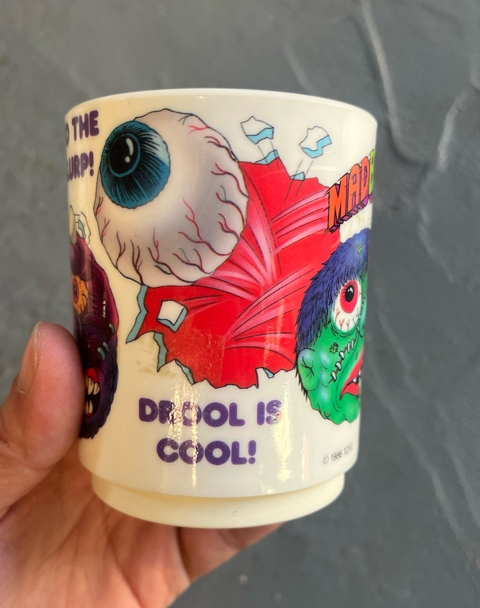 1986 Deka Madballs 3.5” Plastic Drinking Cup “Good To The Last Slurp” Mad
