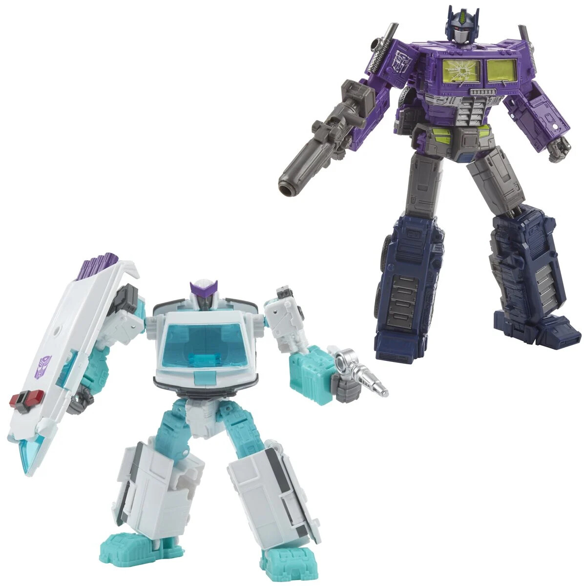 Transformers Generations Selects Shattered Glass Optimus Prime & Ratchet in hand