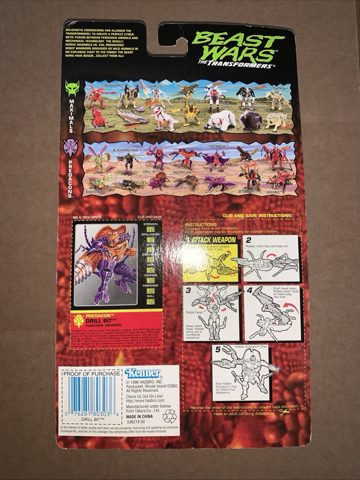 Beast Wars Transformers Drill Bit Predacon Kenner 1996 Action Figure NEW SEALED