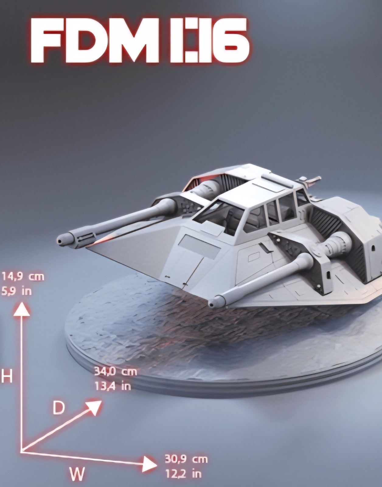 Star Wars 1/16 Scale 13&Prime; Snowspeeder Model Kit Custom 3d Print W Stand