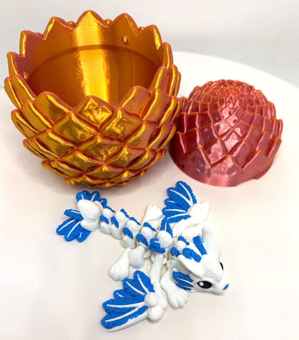 3D Printed Shiny Dragon Egg and Adorable Bunny Dragon Inside!