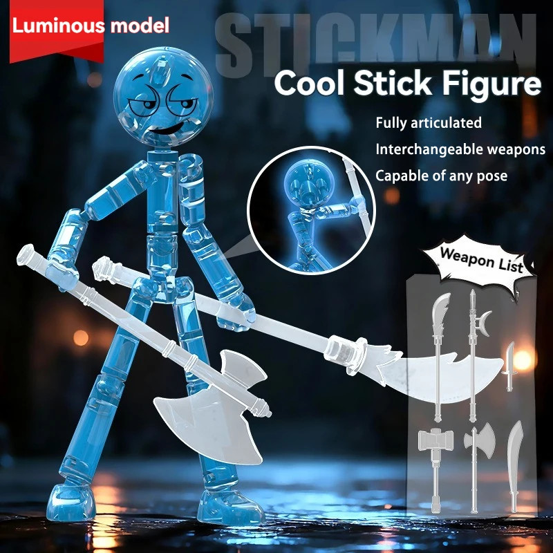 DIY Poseable Stick Man Figure Building Kit Articulated Action Figure with Weapon