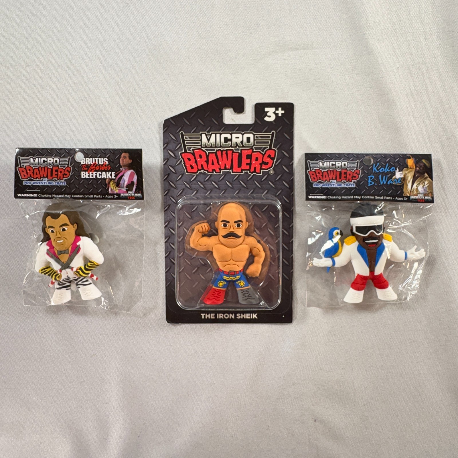 Lot of 3 New/Sealed Micro Brawler Figures Brutus Beefcake Iron Sheik Koko B Ware