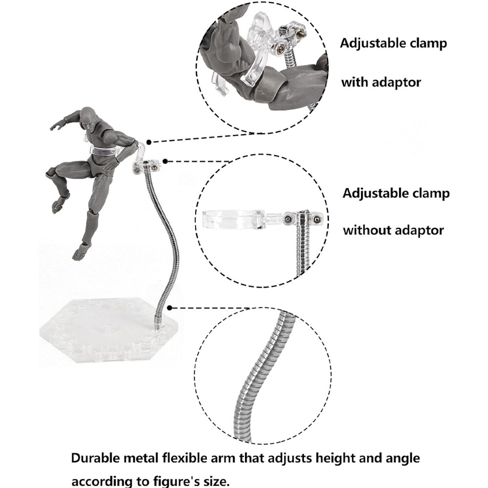 2Pcs Action Figure Stand with Adjustable Metal Support Arm, Action Figure Clear