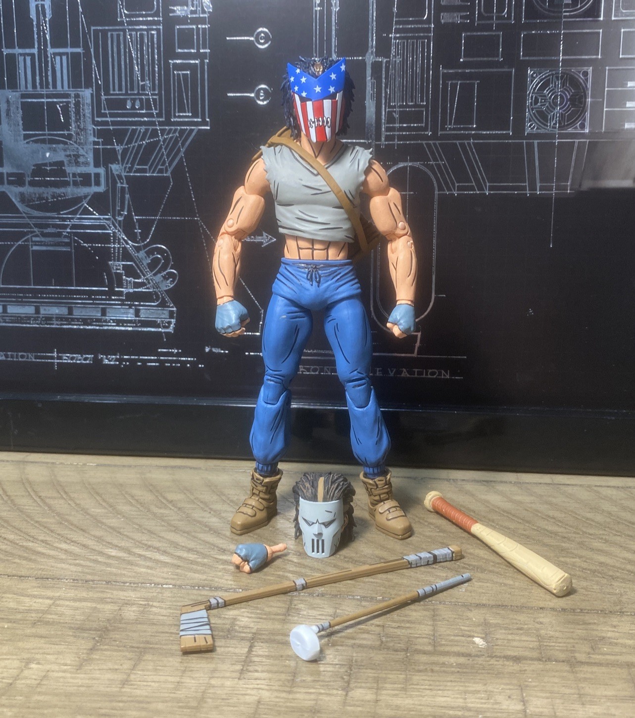 Neca MIRAGE CASEY JONES Gray w/ BODYCOUNT HEAD TEENAGE MUTANT NINJA TURTLES 7in.
