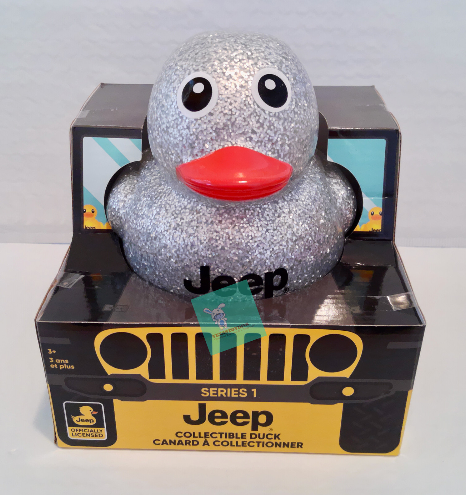 IT&rsquo;S A JEEP THING Branded Logo 5&Prime; Glitter Silver Rubber COLLECTIBLE Duck Ducked