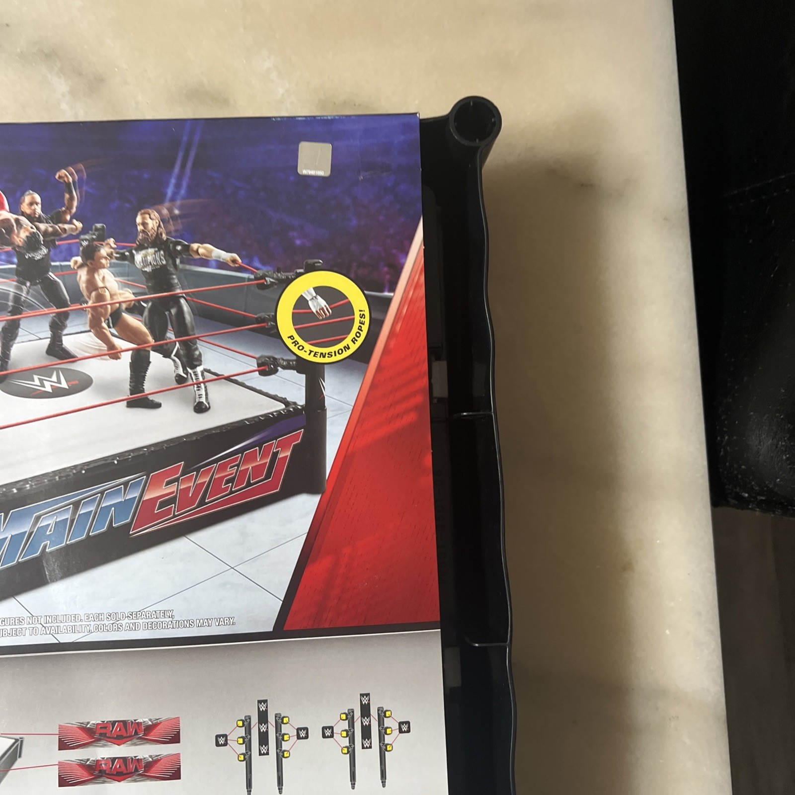 WWE Superstar Ring with Labels for Main Event & RAW, Spring-Loaded NEW