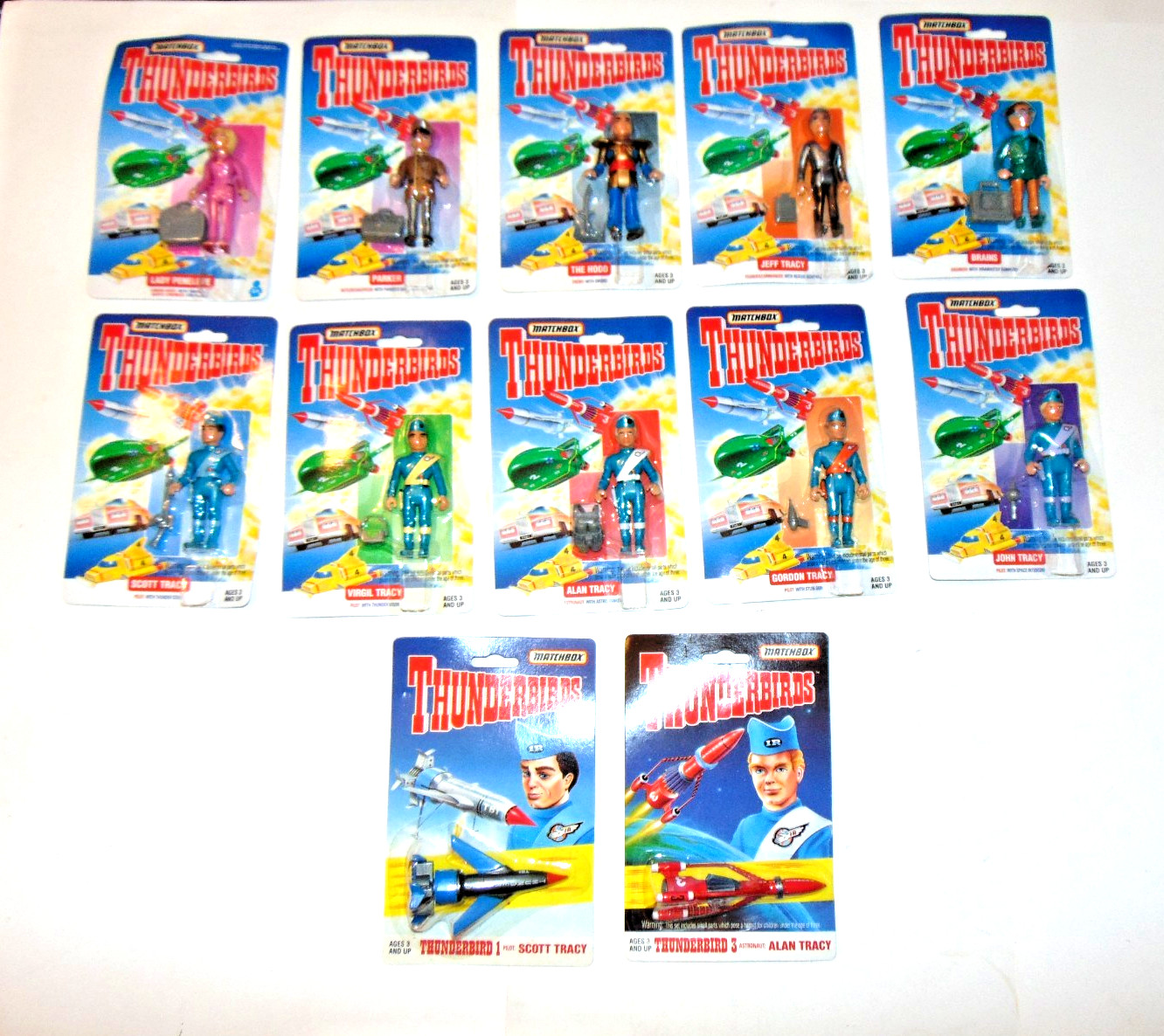 COMPLETE SET OF ALL 10 Matchbox THUNDERBIRDS 3.75&Prime; Action FIGS PLUS DIECAST MOC