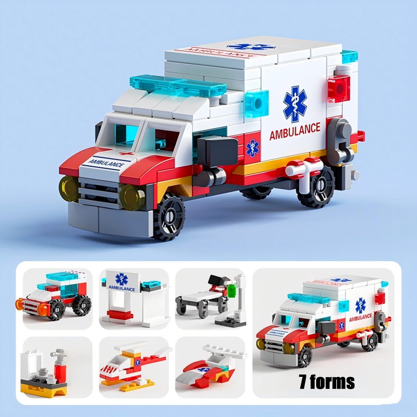 Vilbocr Ambulance Building Blocks Toy 122 Pieces – 7 in 1 Emergency Vehicle S…