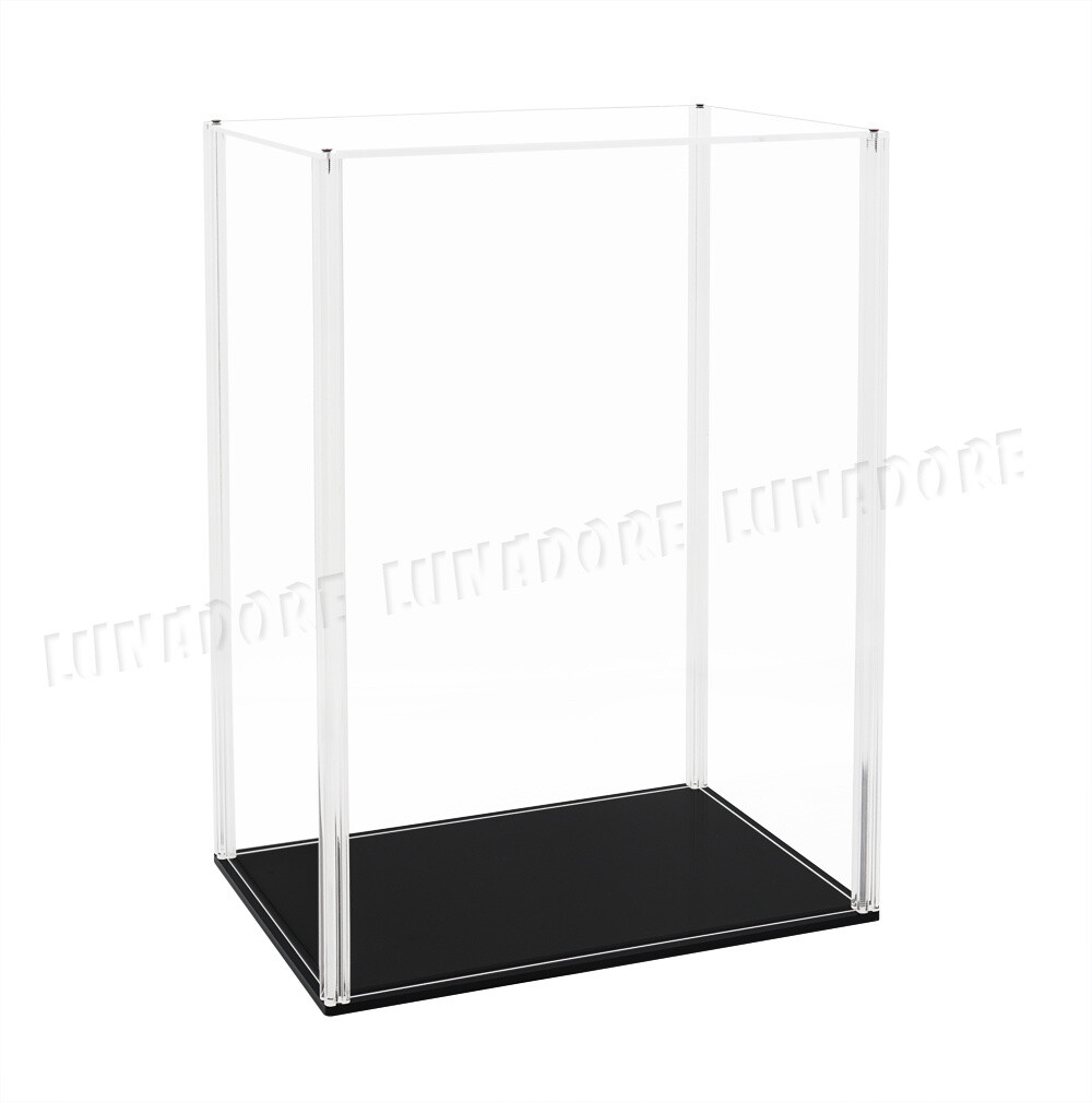 US Acrylic Display Case 16&Prime; H Self-Install Perspex Big Box Black Base Dustproof