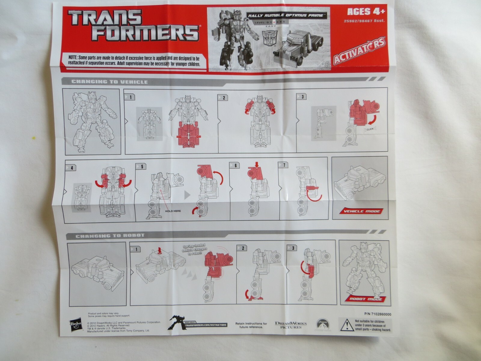 Rally Rumble Optimus Prime TRANSFORMERS Activators Push Button Level 2 Truck