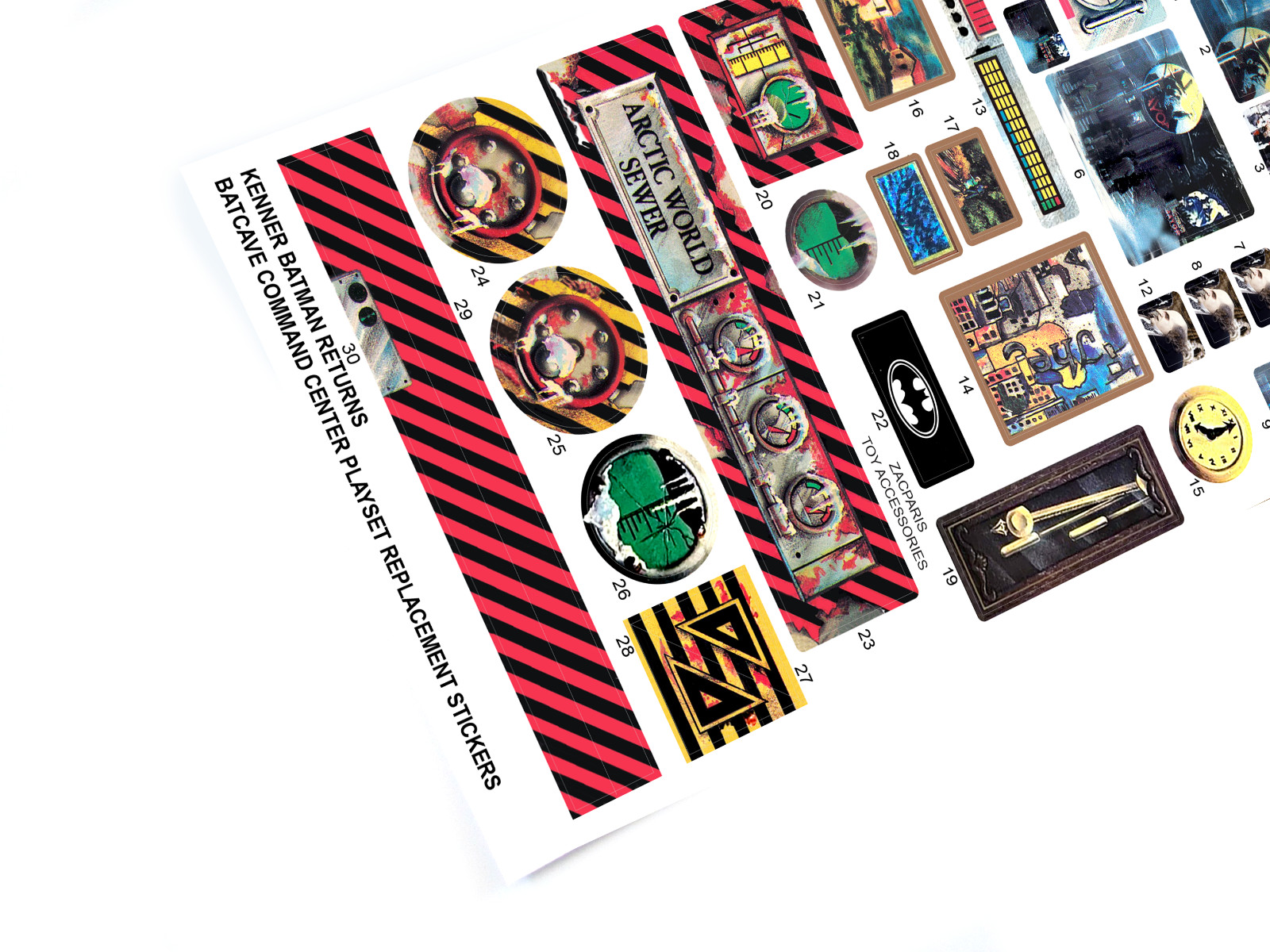 CUSTOM STICKERS for Batman Returns Batcave Command Center Playset – Kenner 1992