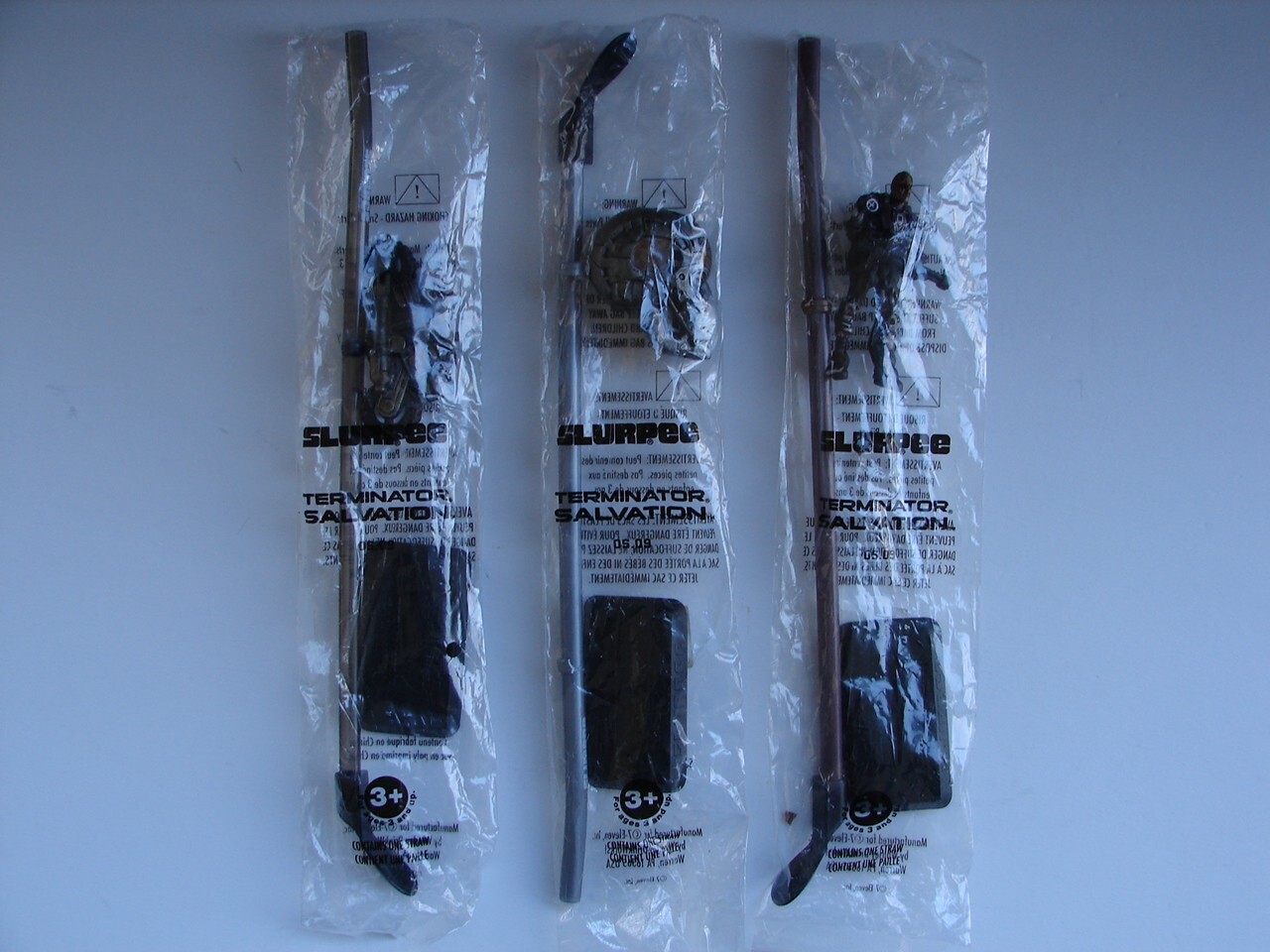 3 Diff 7-11 TERMINATOR SALVATION 2009 Slurpee Spoon Straw w/ Detachable Figures