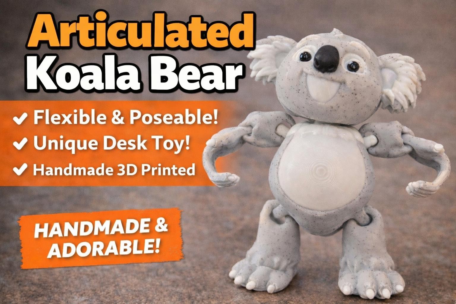 3D Printed Koala Figure – Articulated Animal – 4in