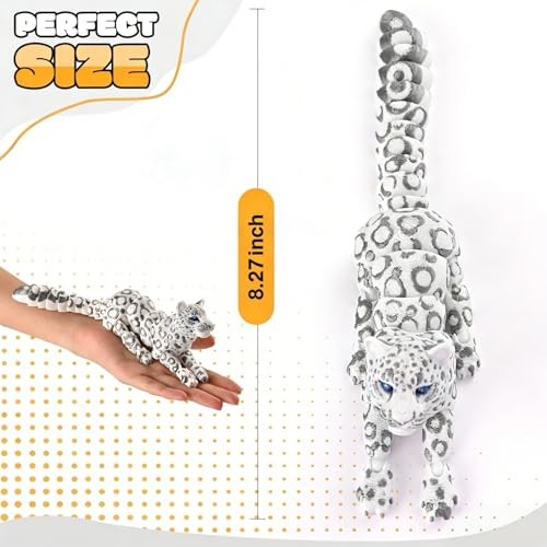 GemmiCho 3D Printed Snow Leopard Articulated Fidget Toy 8.3 Inch Animal Figurine