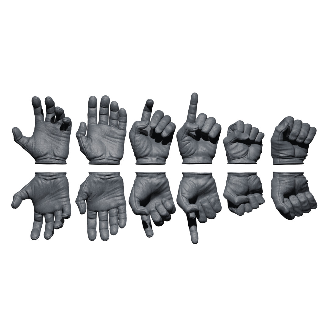 1/12 Scale Hands: Leather Gloved (Multiple Color Options)