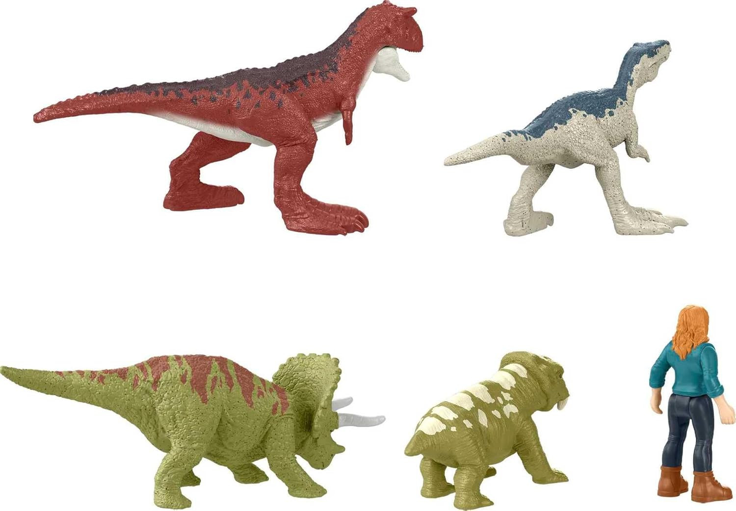 Jurassic World Dominion Carnotaurus Clash Pack, 5 Mini Toys Including 1 Human