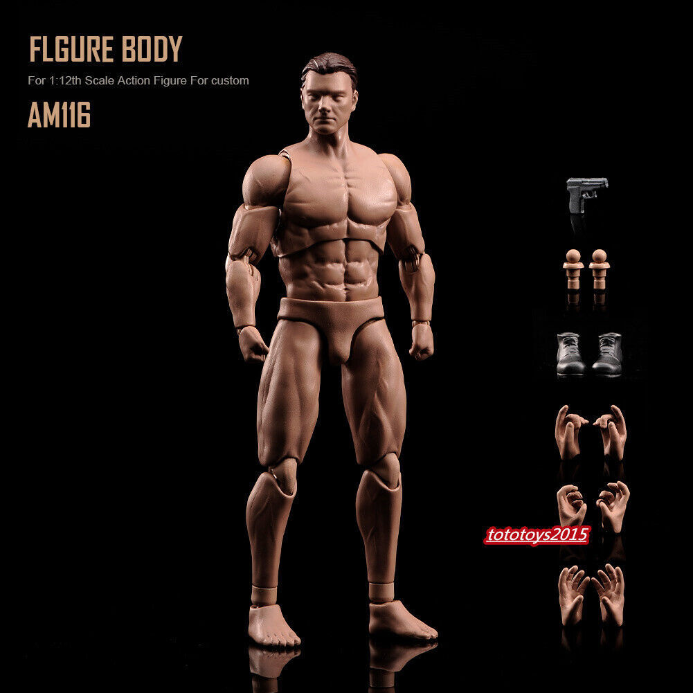 In STOCK 1:12 Flexible Male Joint Suntan Figure Body Head Doll Model Action Toy