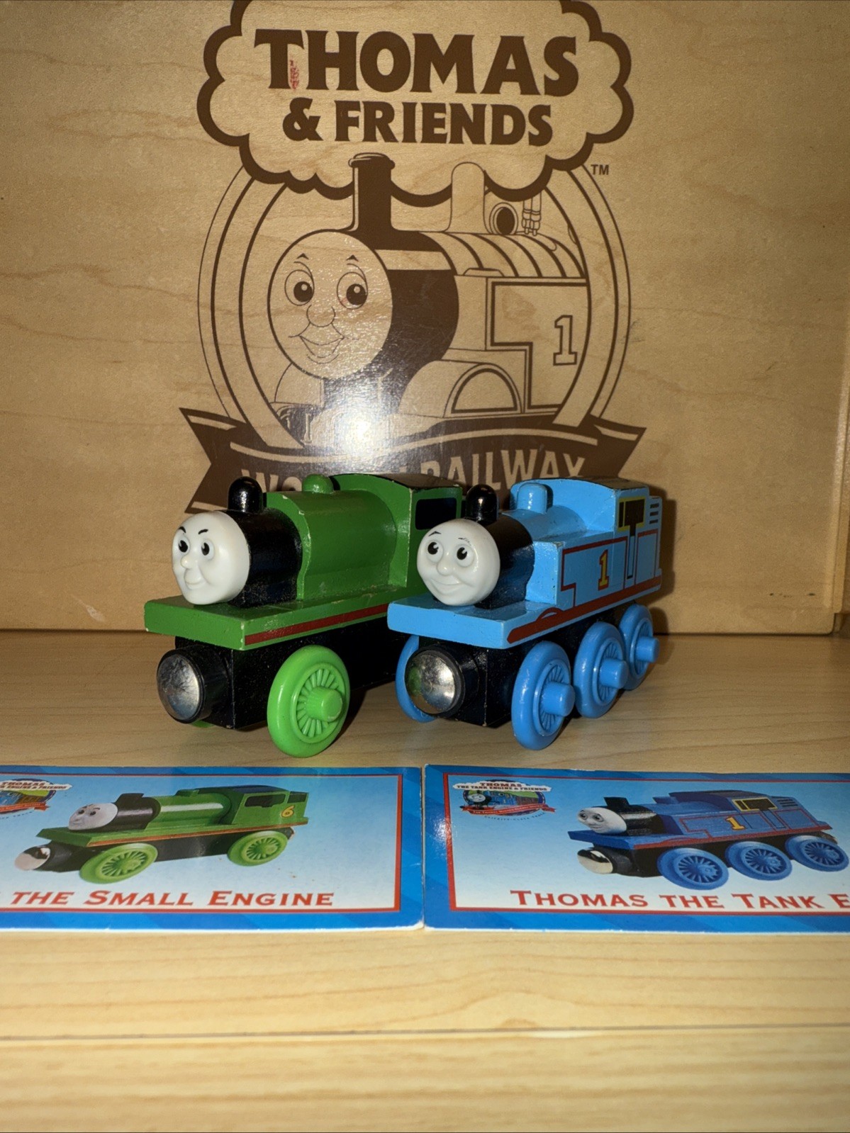 THOMAS & PERCY ! THOMAS FRIENDS TRAIN WOODEN 1998 WOODEN FUNNEL BRITT ALLCROFT