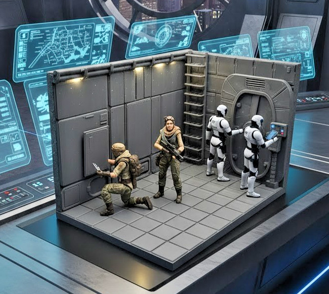 Space Station Corridor Diorama 1:18 Scale Modular Backdrop for 3.75&Prime; – 4&Prime; Figure