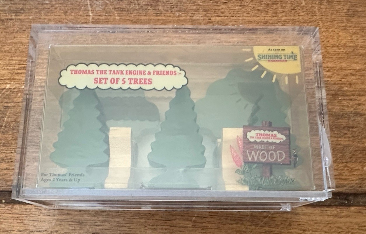 1992 Shining Time Wooden Thomas Train Set of 5 Trees! Dark Green! Read!