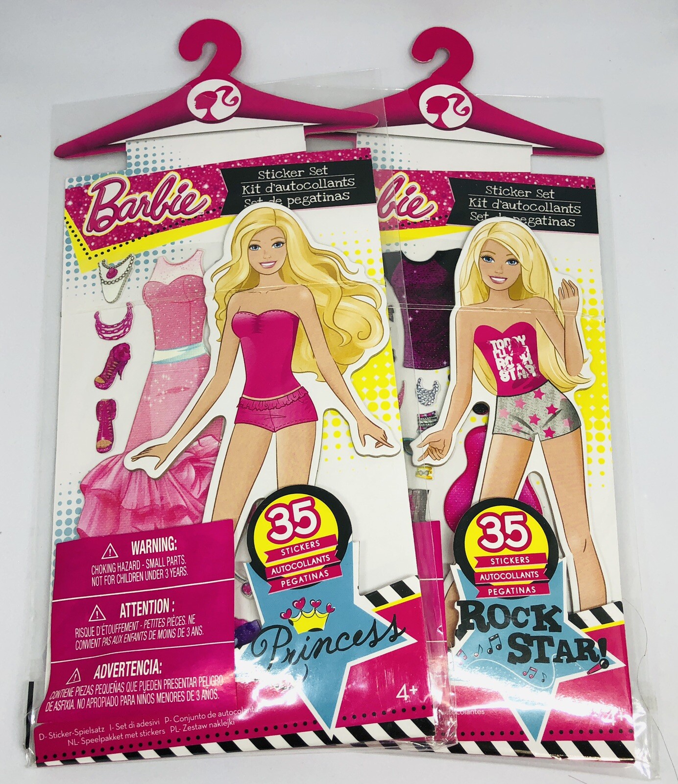 2 Barbie Glam Girl Paper Doll Sticker Set “Princess” & “Rock Star” Fashion 2015