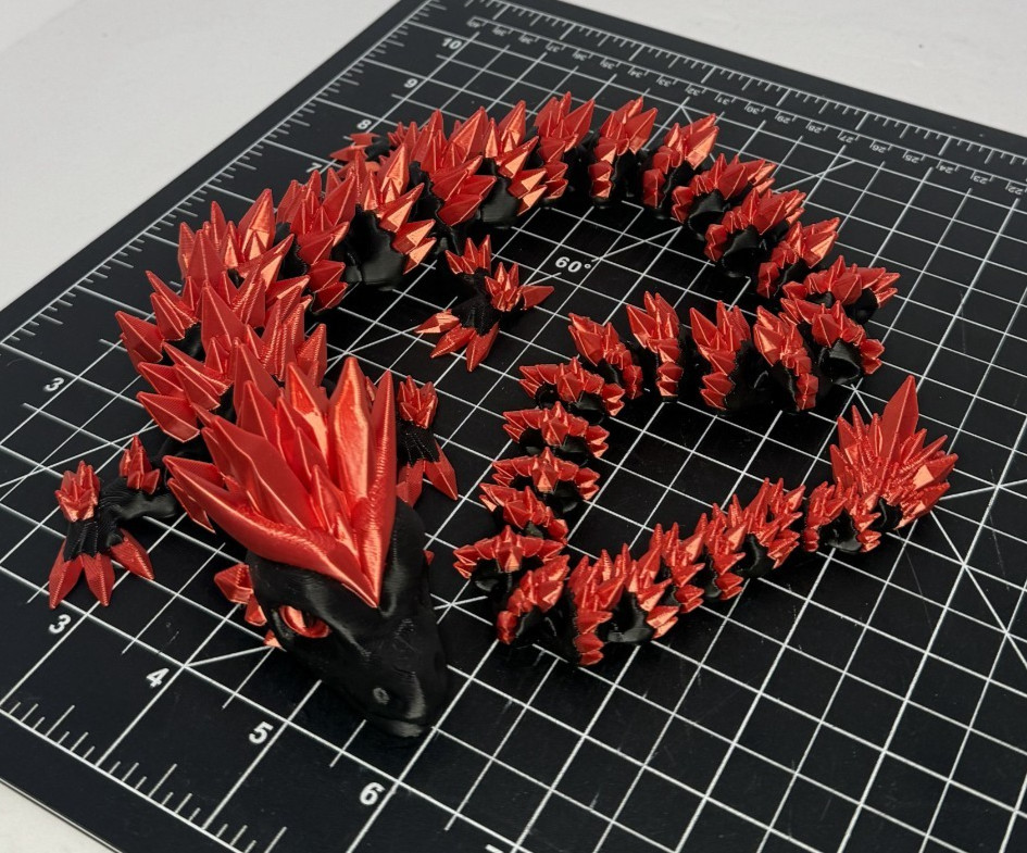 3D Printed Crystal Dragon -PLA- Black and Red – 2 Ft Long – Articulated dragon