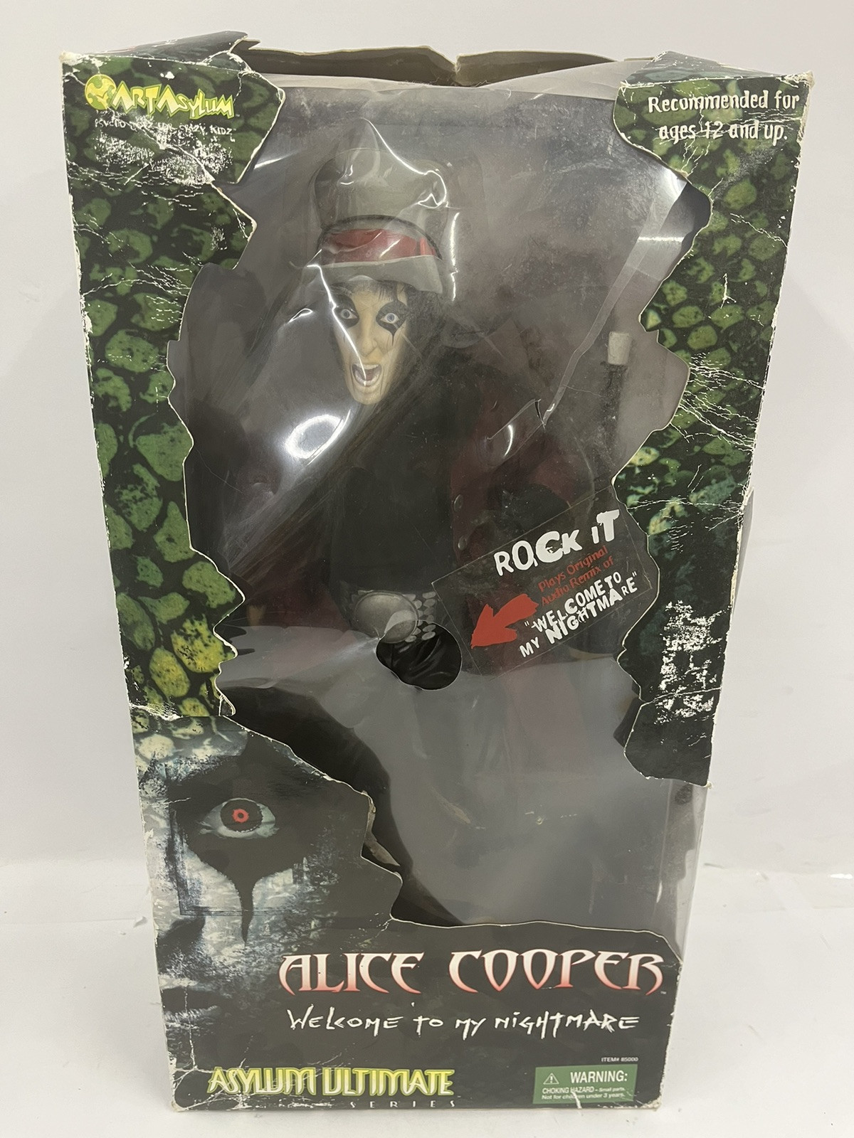 ALICE COOPER Welcome My Nightmare Art Asylum Ultimate Series 18&Prime; Figure Box Dmg