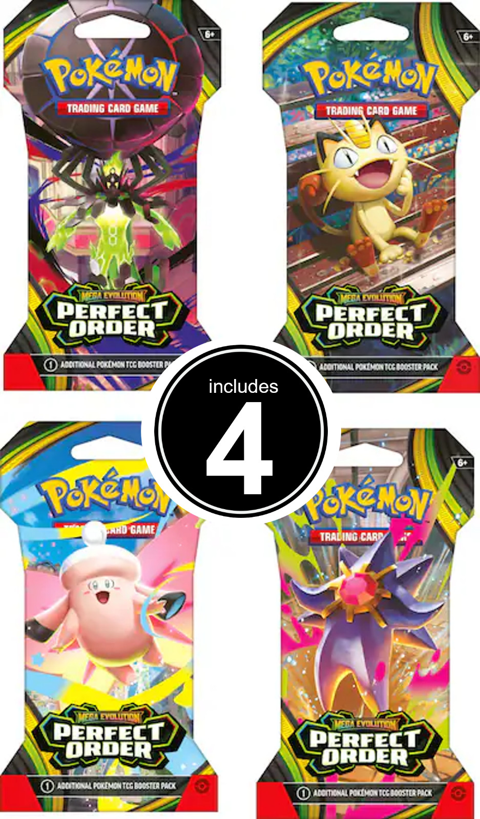 Pokemon « Mega Evolution Perfect Order » Trading Cards includes 4 Booster Packs