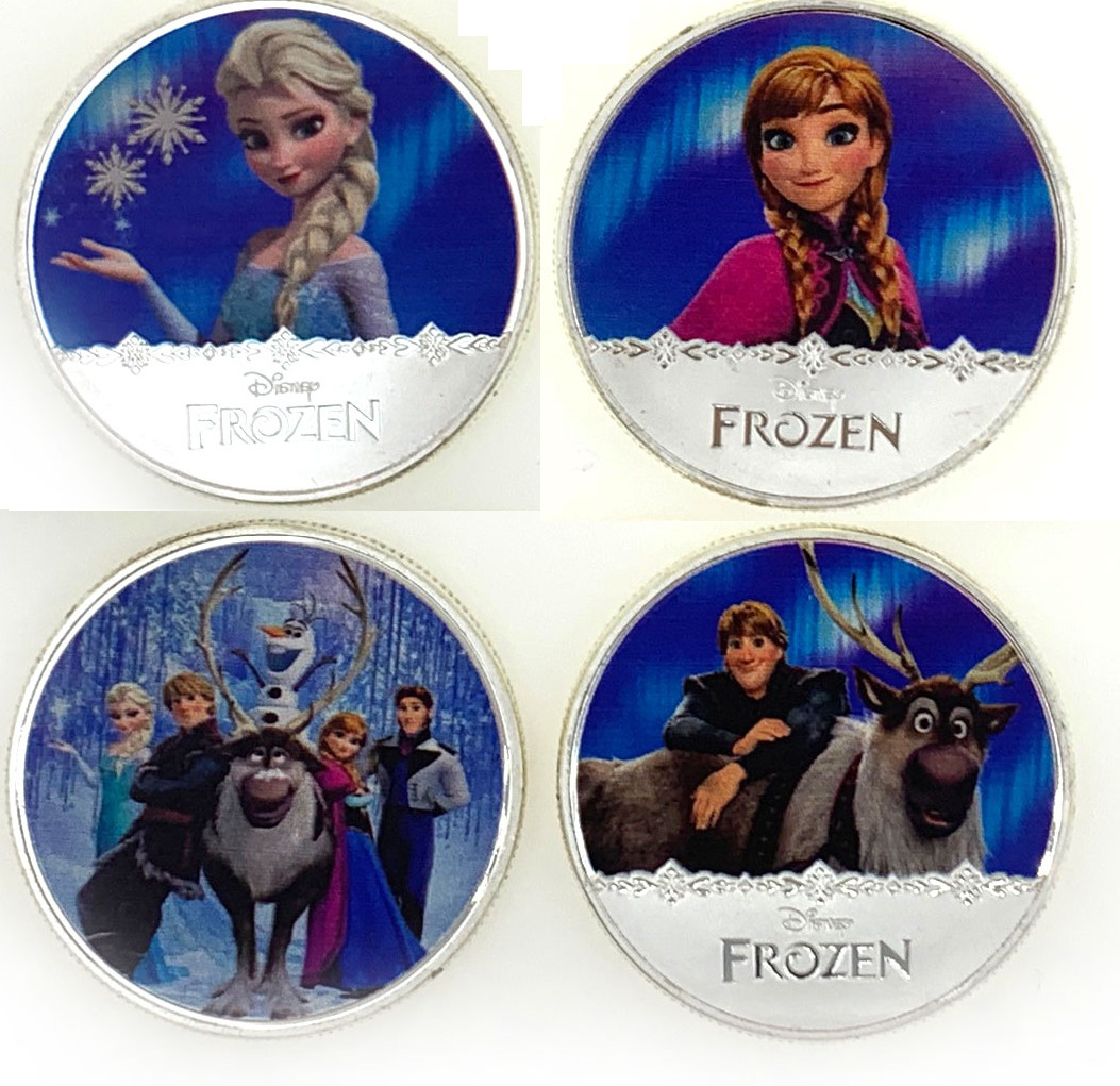 4 PCS Frozen Coins Silver Plated Collectibles Gift Anna Elsa Birthday Christmas