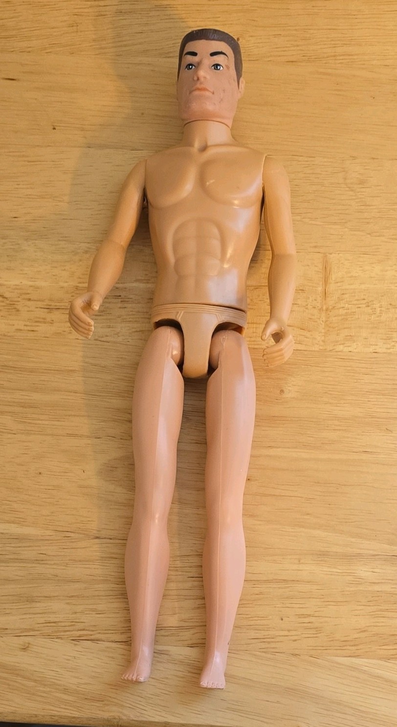 Fully Jointed Male Action Figure with Brown Hair & Clothing Plastic Beige